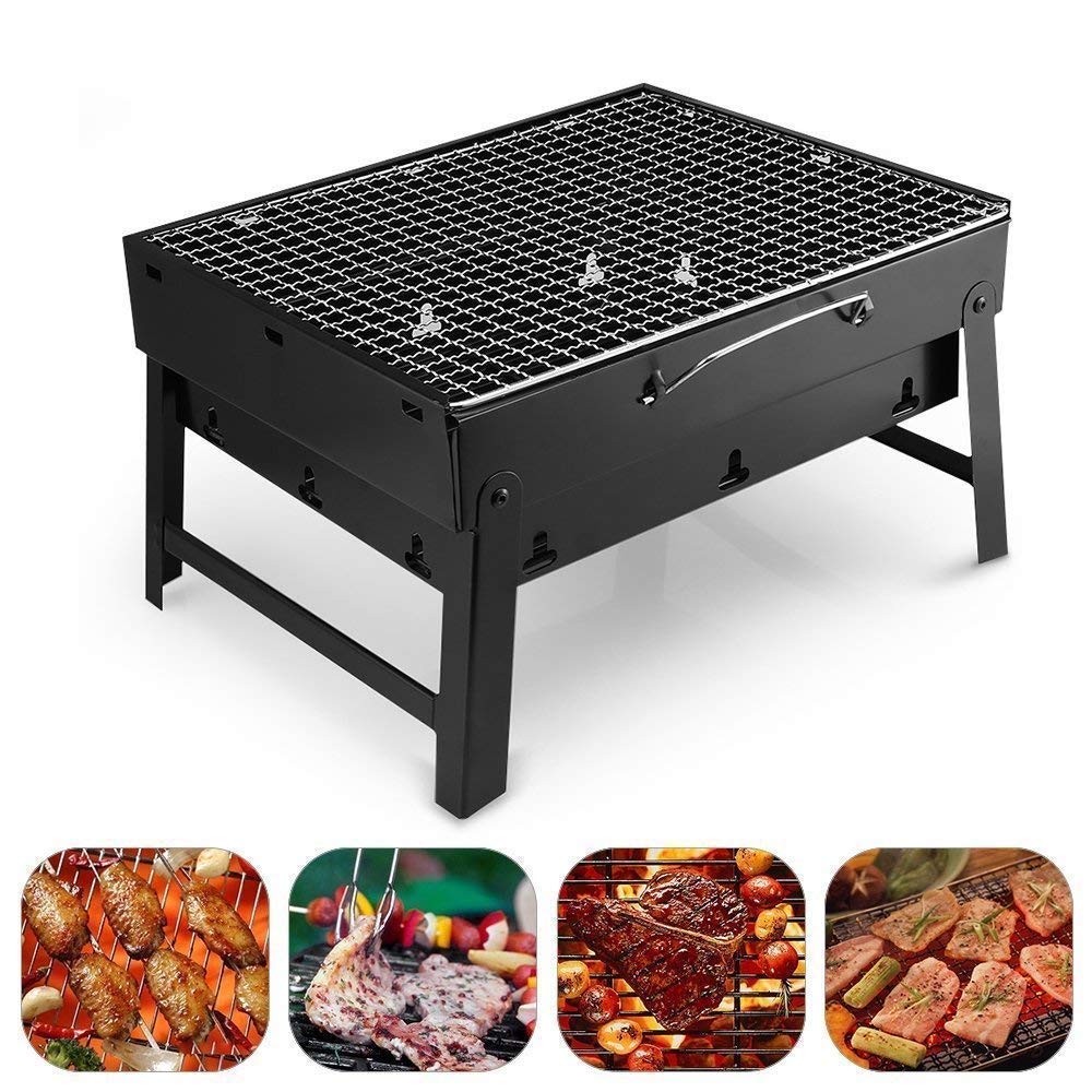 Folding Portable Outdoor Barbeque Charcoal BBQ Grill Oven Black Carbon Steel